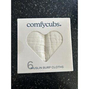 New Comfycubs 6 White Muslin Burp Cloths  Cotton 20x10 Inches